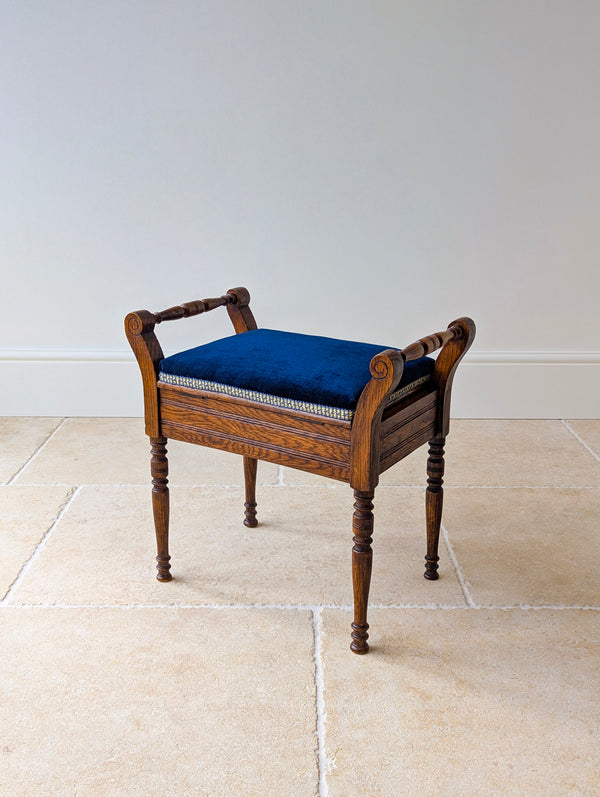 Antique Victorian Golden Oak Piano Stool with Storage c.1890