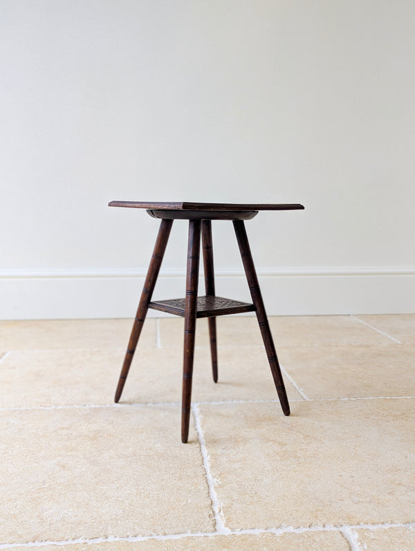 Antique Arts & Crafts Carved Oak Occasional Table c.1900