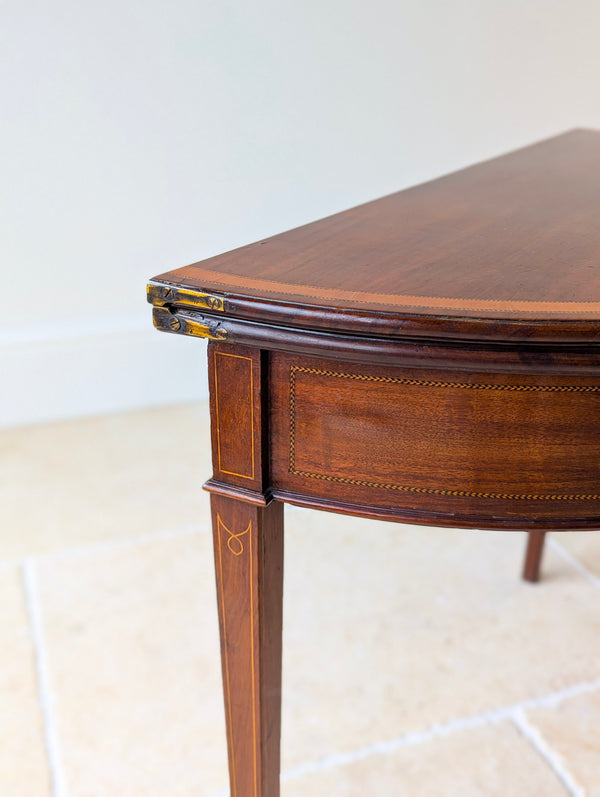 Antique George III Inlaid Mahogany Demi-Lune Fold-Over Tea Table c.1790