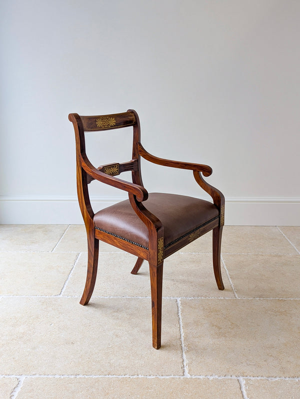 Antique Edwardian Rosewood & Brass Inlaid Desk Chair c.1910
