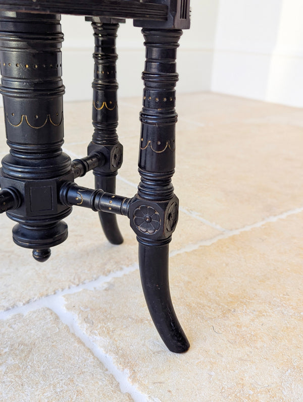 Antique Victorian Ebonised Aesthetic Movement Adjustable Piano Stool c.1880