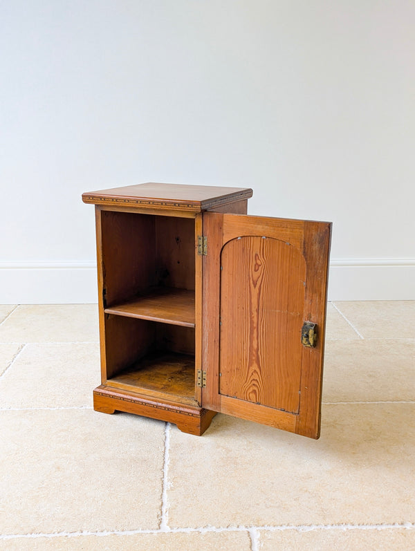 Antique Victorian Aesthetic Movement Pitch Pine Bedside Cabinet c.1890