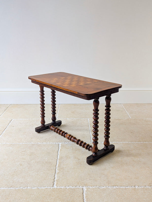 Antique Victorian Walnut Bobbin Chess / Games Table c.1880