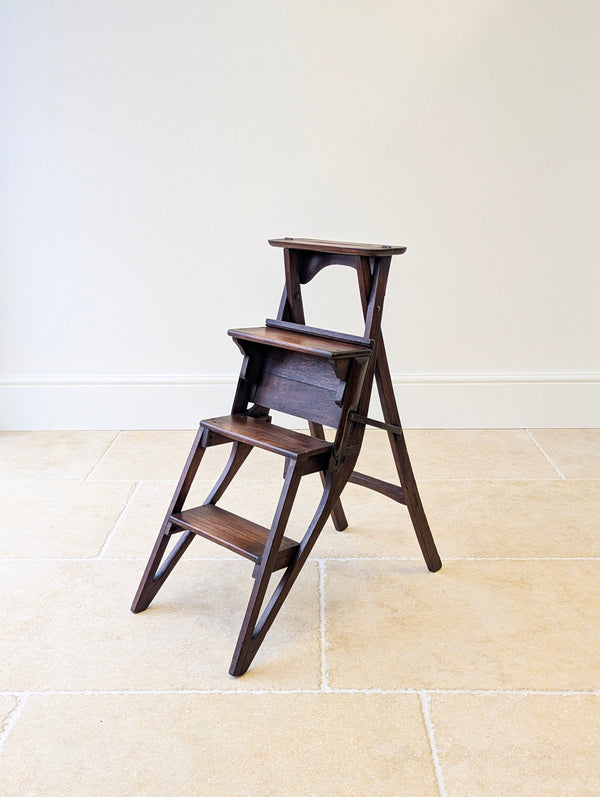 Antique Victorian Oak Arts and Crafts Metamorphic Library Chair / Steps c.1895