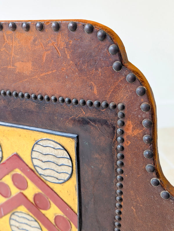 Antique Oak & Leather Malvern College Heraldic Fire Screen c.1920