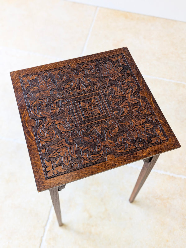 Antique Arts & Crafts Carved Oak Occasional Table c.1900