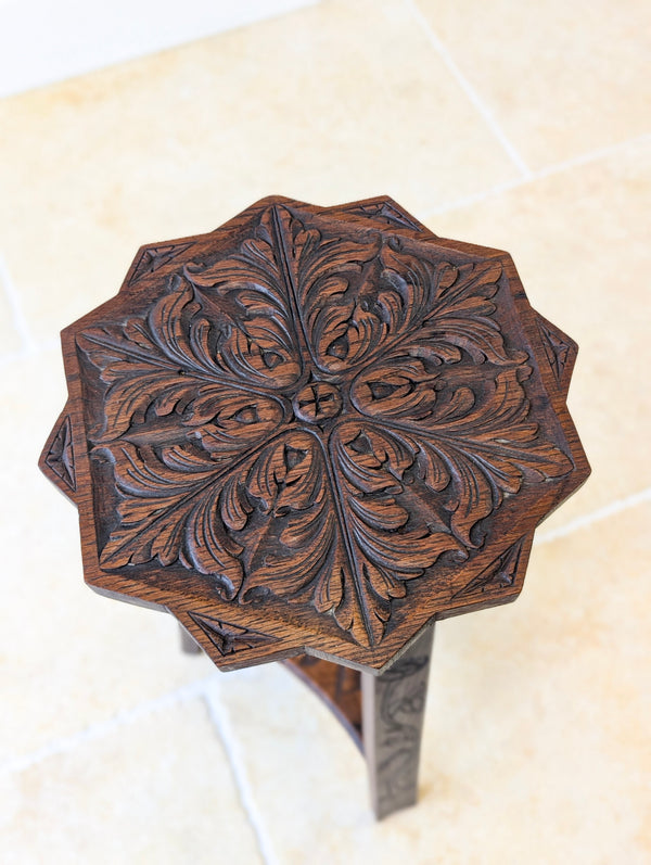 Antique Early 20th Century Carved Oak Commemorative Occasional Table c.1920