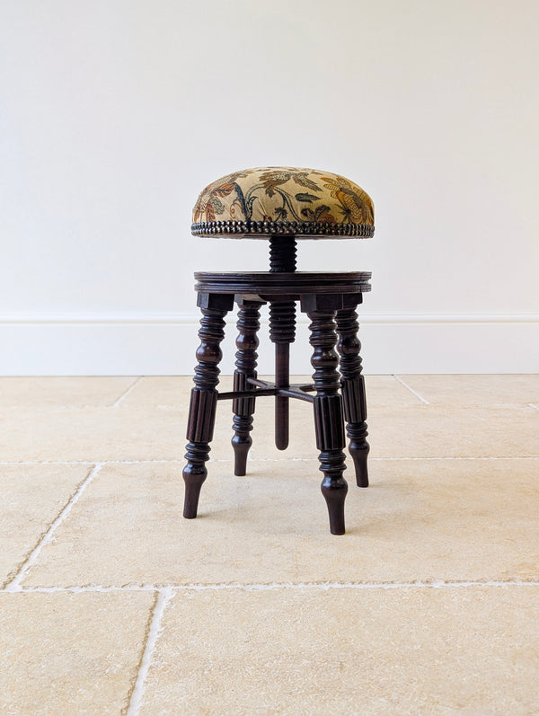 Antique Victorian Mahogany Adjustable Piano Stool c.1870