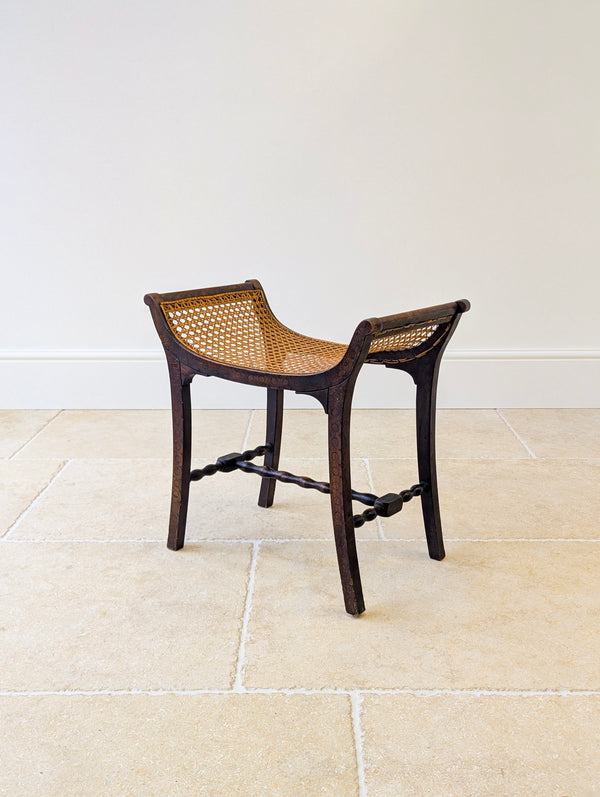 Antique Edwardian Oak Caned Dressing Table Stool c.1910