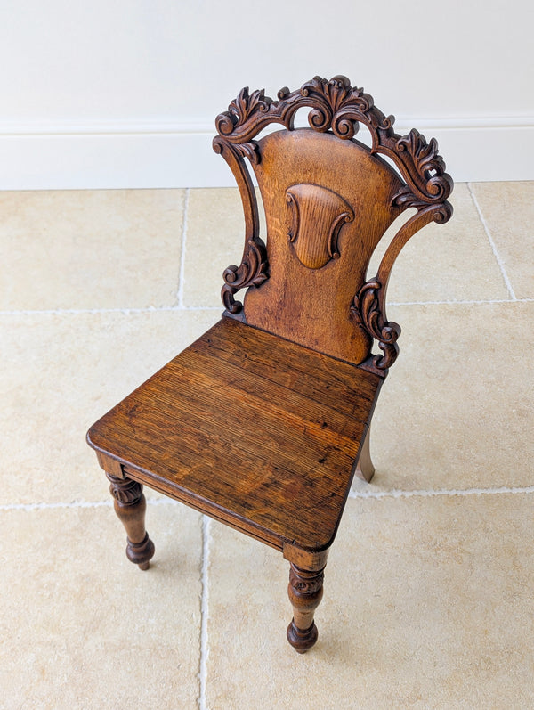 Pair of Antique Victorian Oak Hall Chairs c.1870