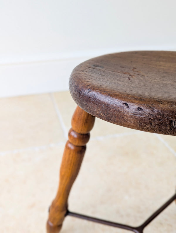 Antique Victorian Oak Three-Legged Country Stool c.1880