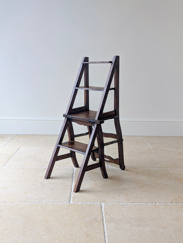 Antique Victorian Oak Metamorphic Library Chair / Steps c.1895