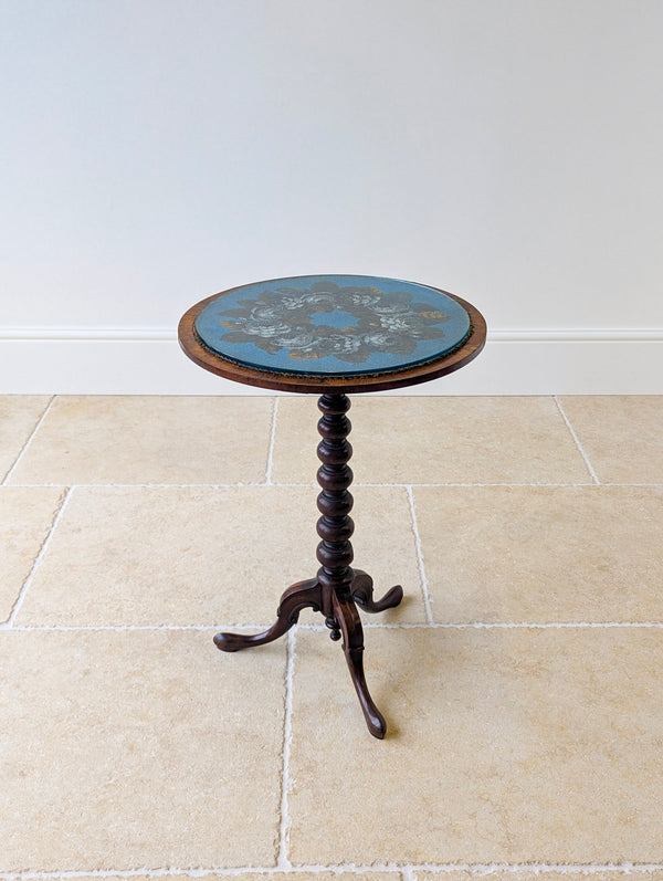 Antique William IV Rosewood Beadwork Tripod Wine Table c.1830