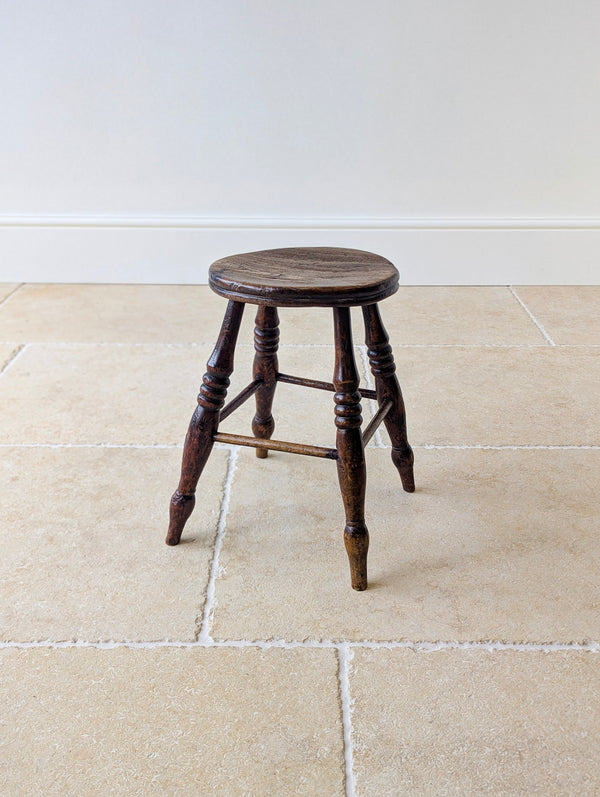 Antique Early Victorian Elm & Beech Country Stool c.1850