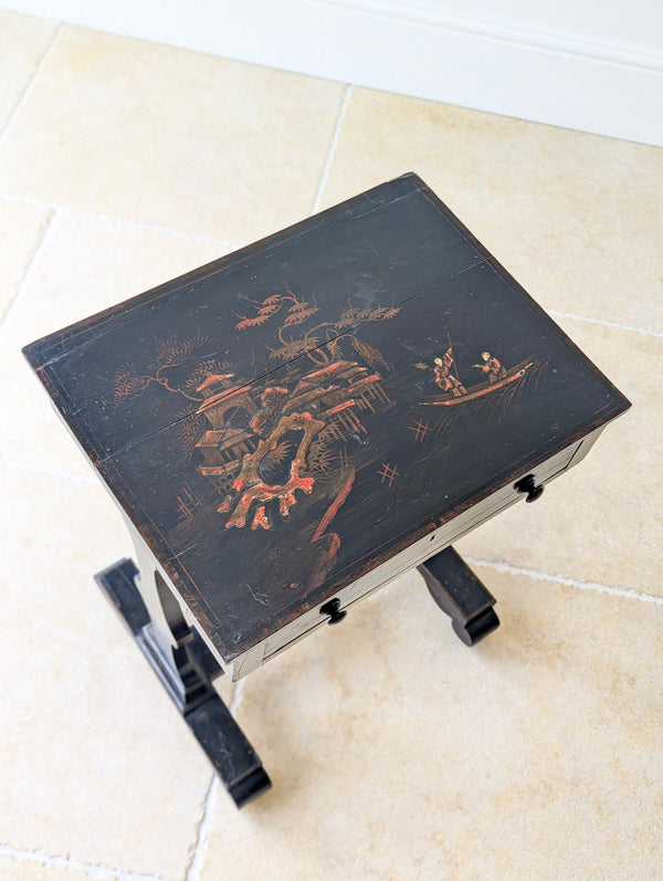 Antique Regency Ebonised Chinoiserie Work Table c.1830