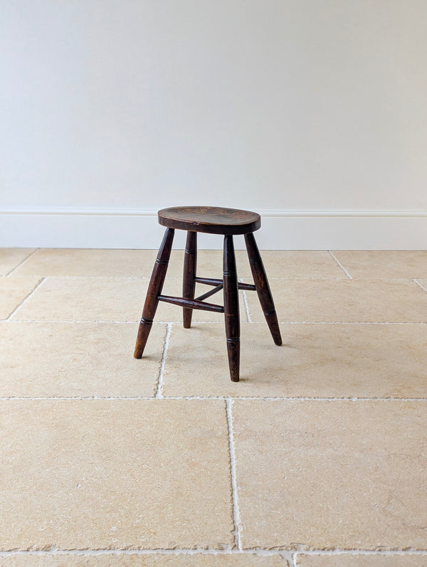 Antique Mid-Victorian English Oak Country Stool c.1860
