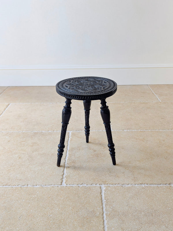Antique Victorian Ebonised Chip-Carved Occasional Table c.1890