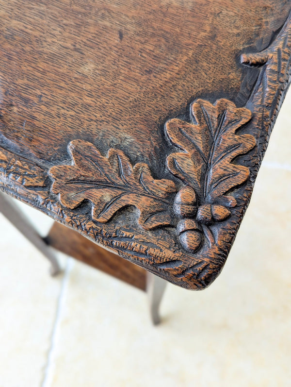 Antique Edwardian Arts & Crafts Oak Two-Tier Plant Stand c.1905