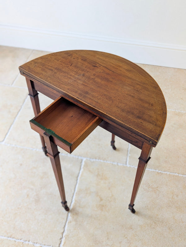 Antique Edwardian Mahogany Demilune Fold-Over Card Table c.1905