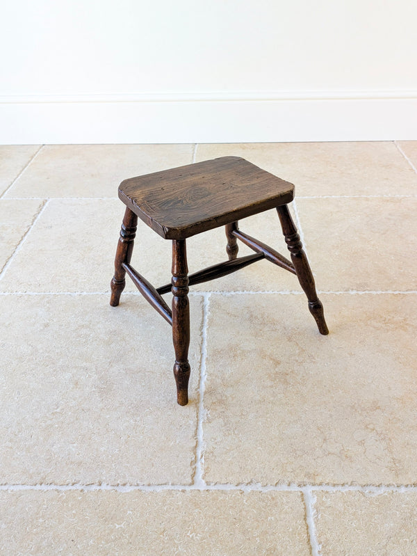 Antique Victorian Elm & Beech Country Stool c.1850