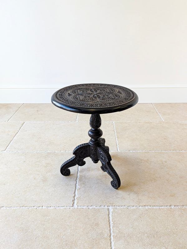 Antique Victorian Anglo-Indian Carved Ebonised Occasional Table c.1890
