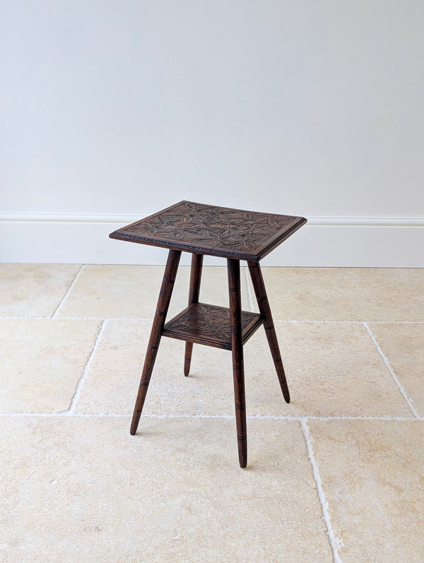 Antique Arts & Crafts Carved Oak Occasional Table c.1900