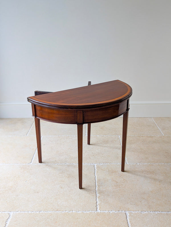 Antique George III Inlaid Mahogany Demi-Lune Fold-Over Tea Table c.1790