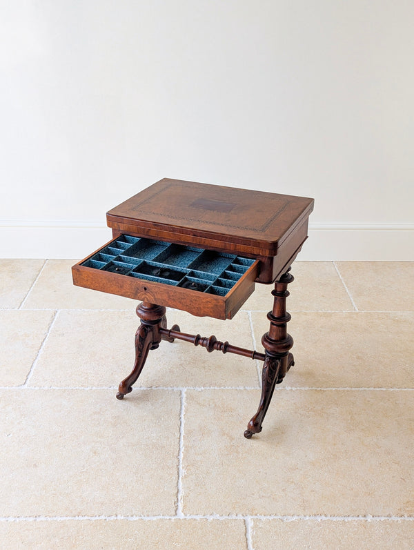 Antique Victorian Burr Walnut Work & Games Table c.1870