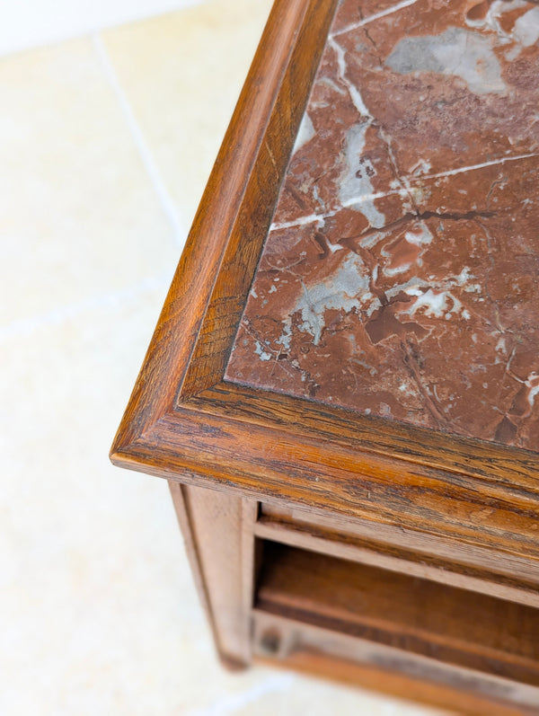 Antique French Oak Bedside Cabinet with Marble Top c.1900