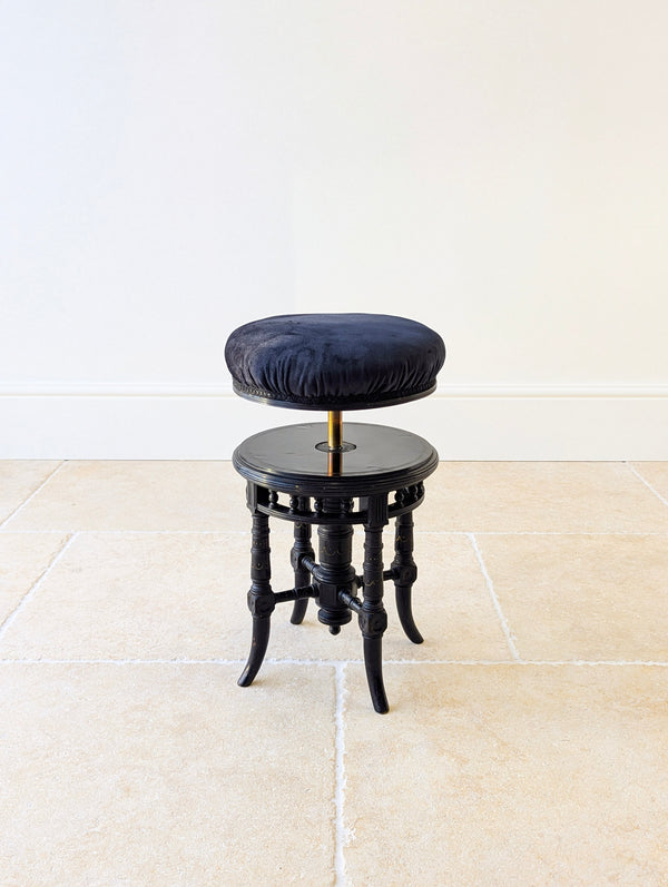Antique Victorian Ebonised Aesthetic Movement Adjustable Piano Stool c.1880