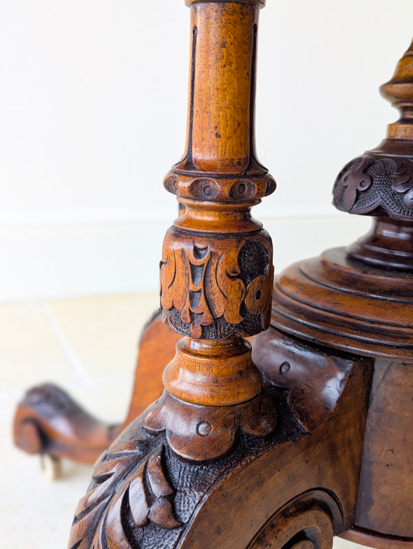Antique Victorian Burr Walnut Tilt-Top Centre Table c.1860