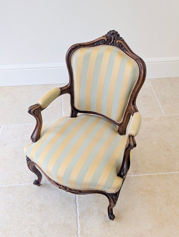 Pair of Antique Victorian Walnut Louis XV Style Open Armchairs c.1880