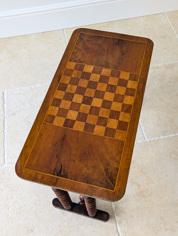 Antique Victorian Walnut Bobbin Chess / Games Table c.1880