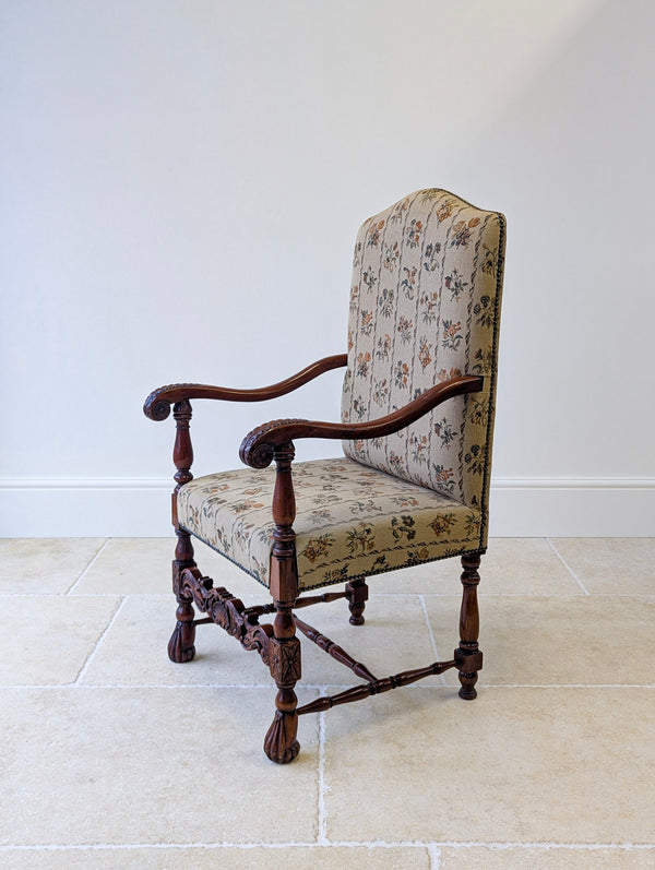 Pair of Antique Victorian Walnut Open Armchairs c.1890