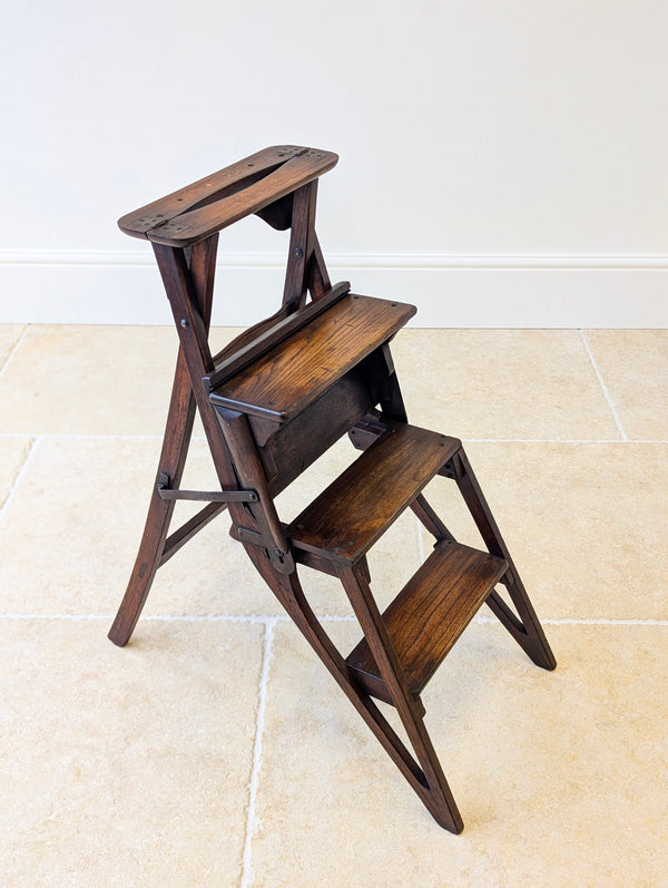 Antique Victorian Oak Arts and Crafts Metamorphic Library Chair / Steps c.1895
