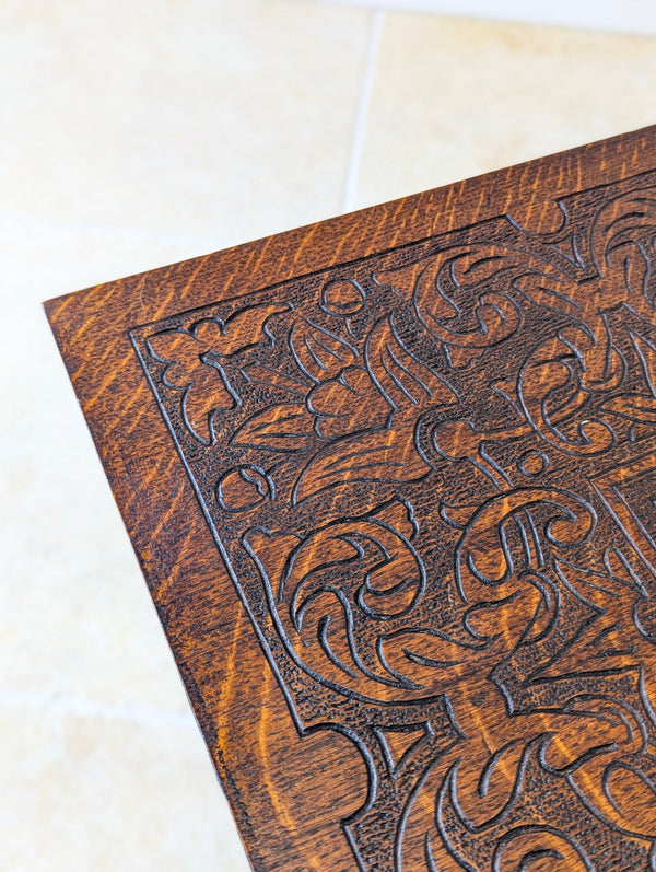 Antique Arts & Crafts Carved Oak Occasional Table c.1900