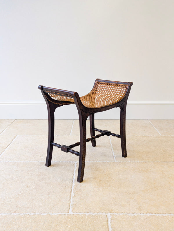 Antique Edwardian Oak Caned Dressing Table Stool c.1910