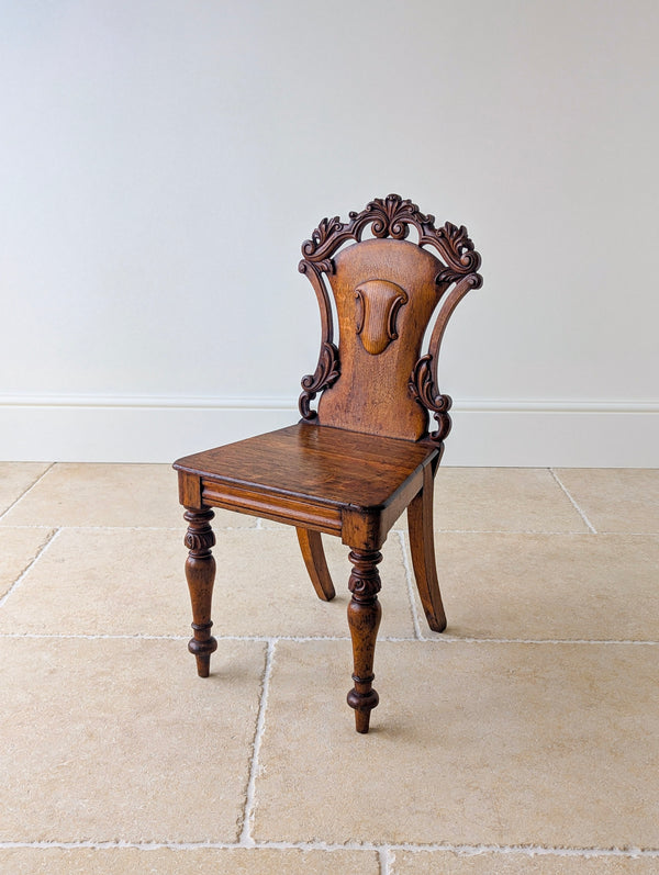 Pair of Antique Victorian Oak Hall Chairs c.1870