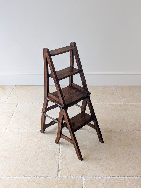 Antique Victorian Oak Metamorphic Library Chair / Steps c.1895