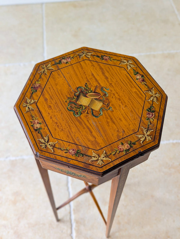 Antique Edwardian Satinwood Sheraton Revival Candle Stand c.1905