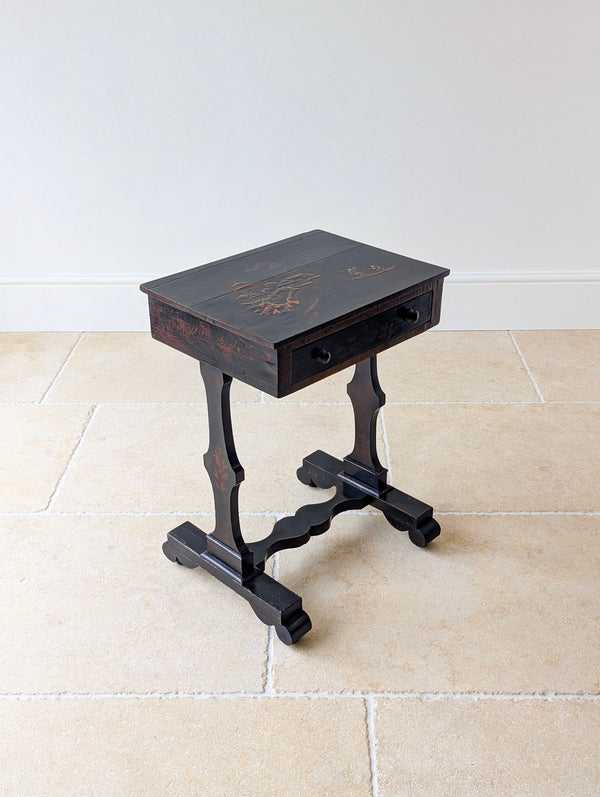 Antique Regency Ebonised Chinoiserie Work Table c.1830