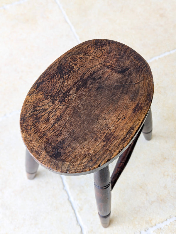 Antique Mid-Victorian English Oak Country Stool c.1860