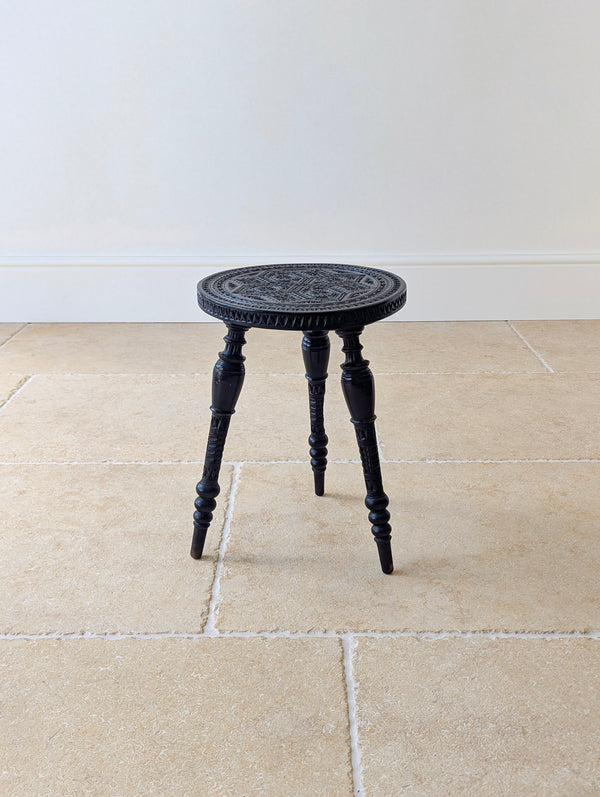 Antique Victorian Ebonised Chip-Carved Occasional Table c.1890