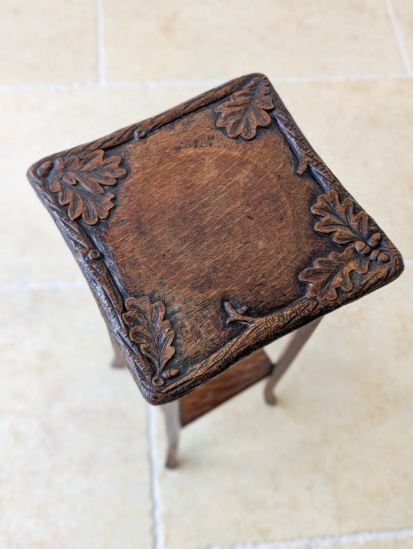 Antique Edwardian Arts & Crafts Oak Two-Tier Plant Stand c.1905