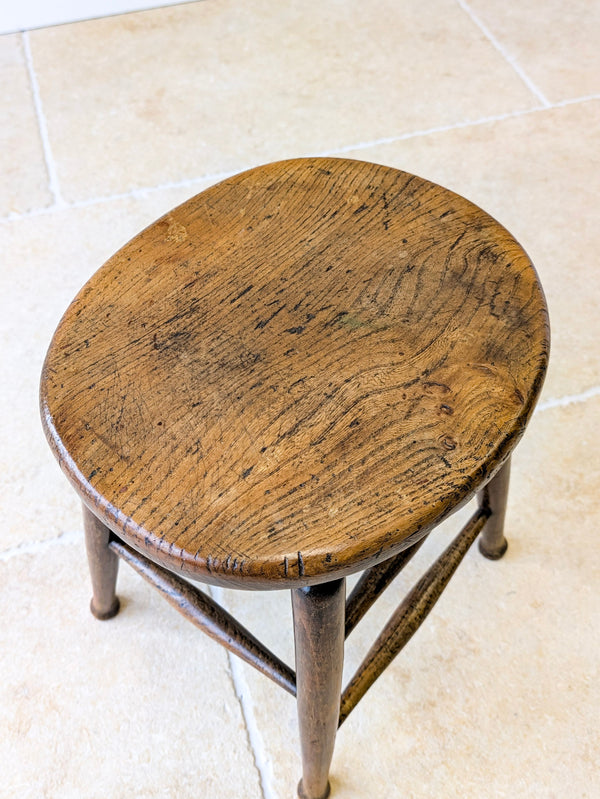 Antique Victorian Elm & Beech Country Stool c.1890