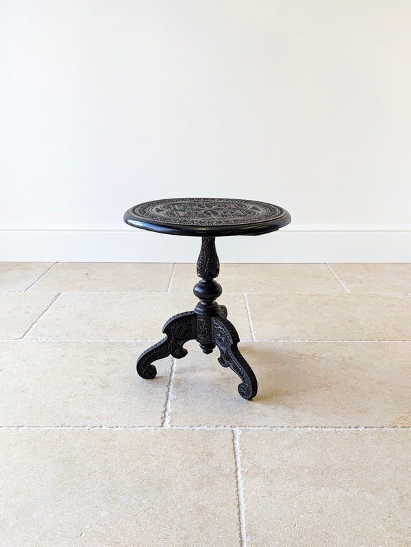 Antique Victorian Anglo-Indian Carved Ebonised Occasional Table c.1890