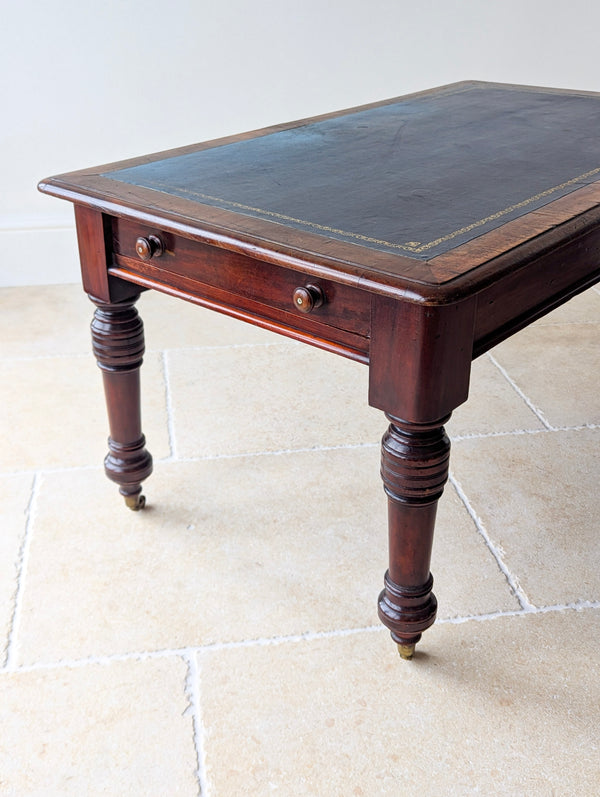 Antique Early Victorian Mahogany Library Table with Leather Top c.1850