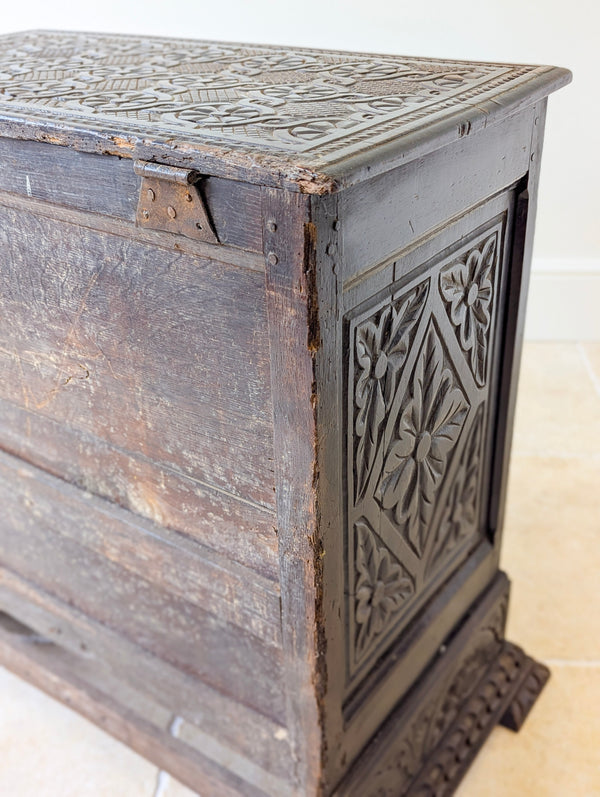 Antique Late 17th Century Carved Oak Mule Chest c.1680