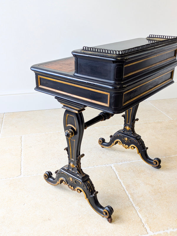 Antique Victorian Ebonised Bonheur du Jour Writing Table c.1870