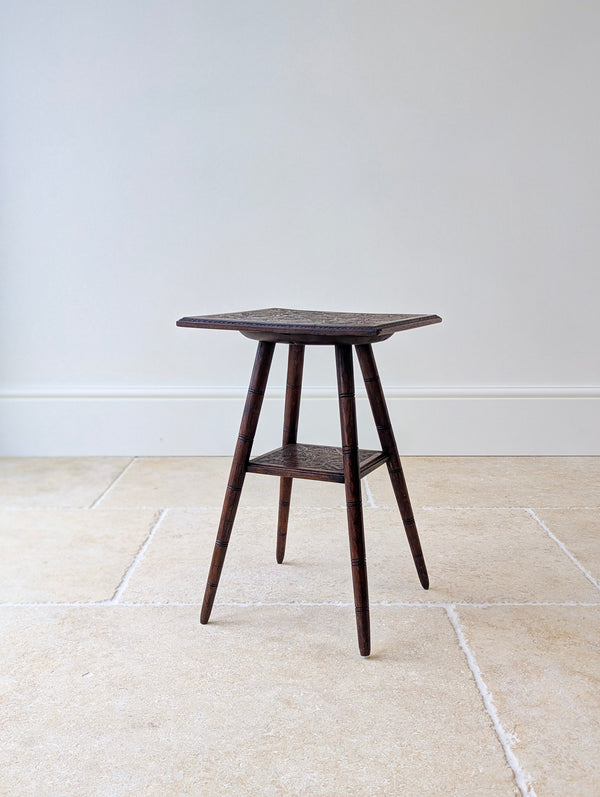 Antique Arts & Crafts Carved Oak Occasional Table c.1900